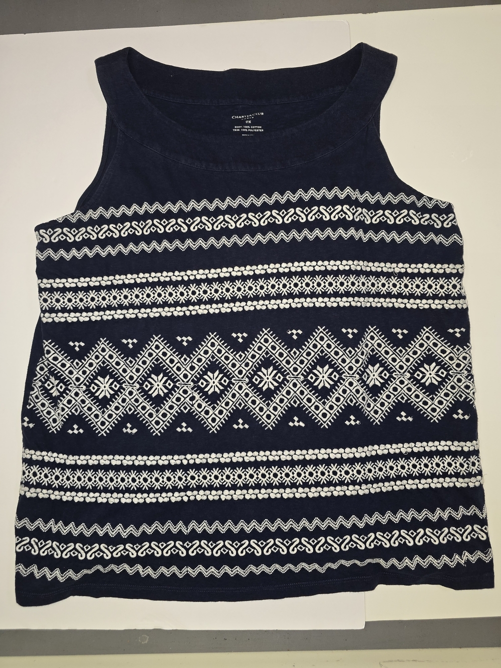 Charter Club Navy Top with White Logo Text